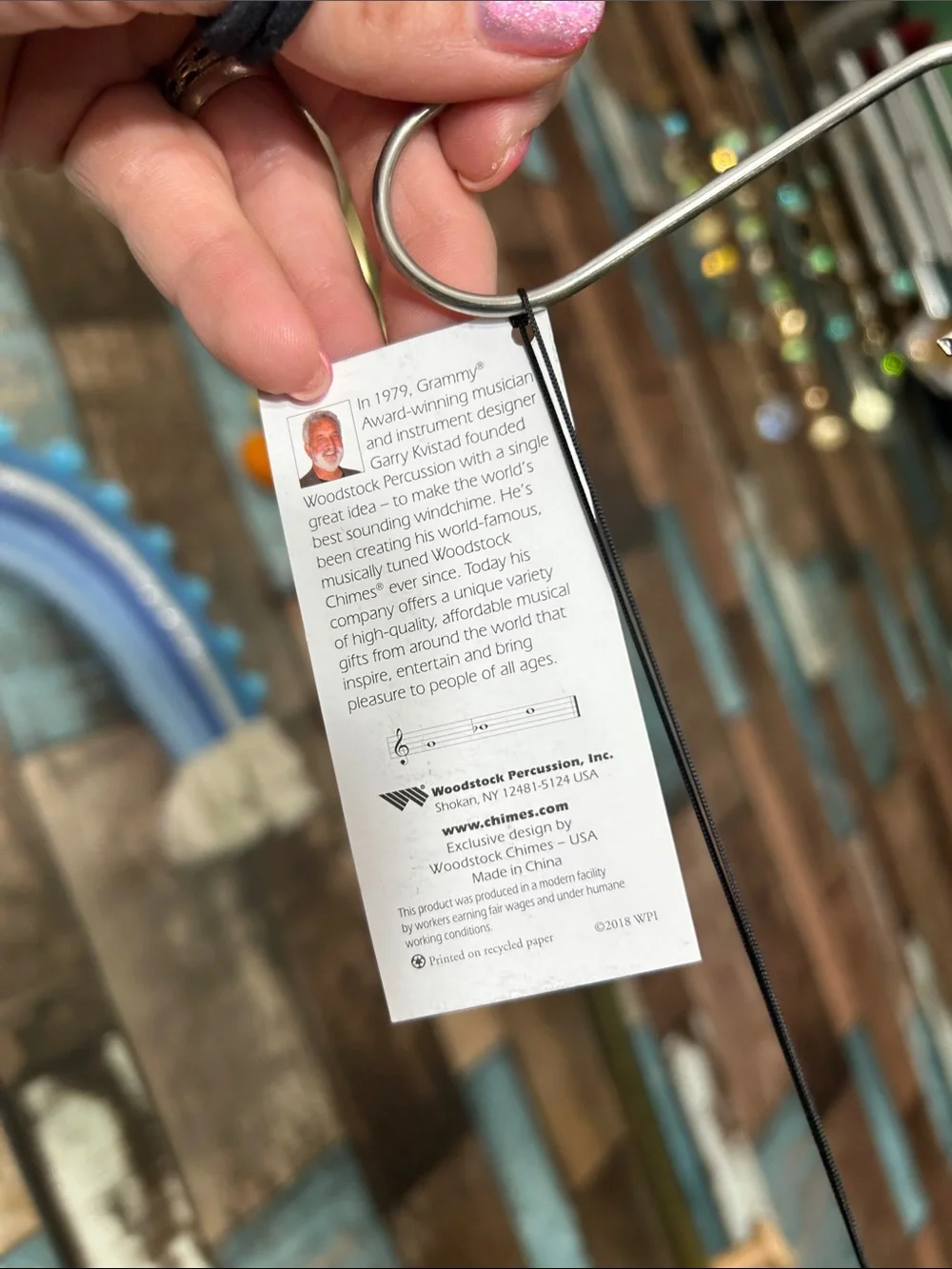 Mini Wind Chime with Natural Wood Top - Silver Tubes